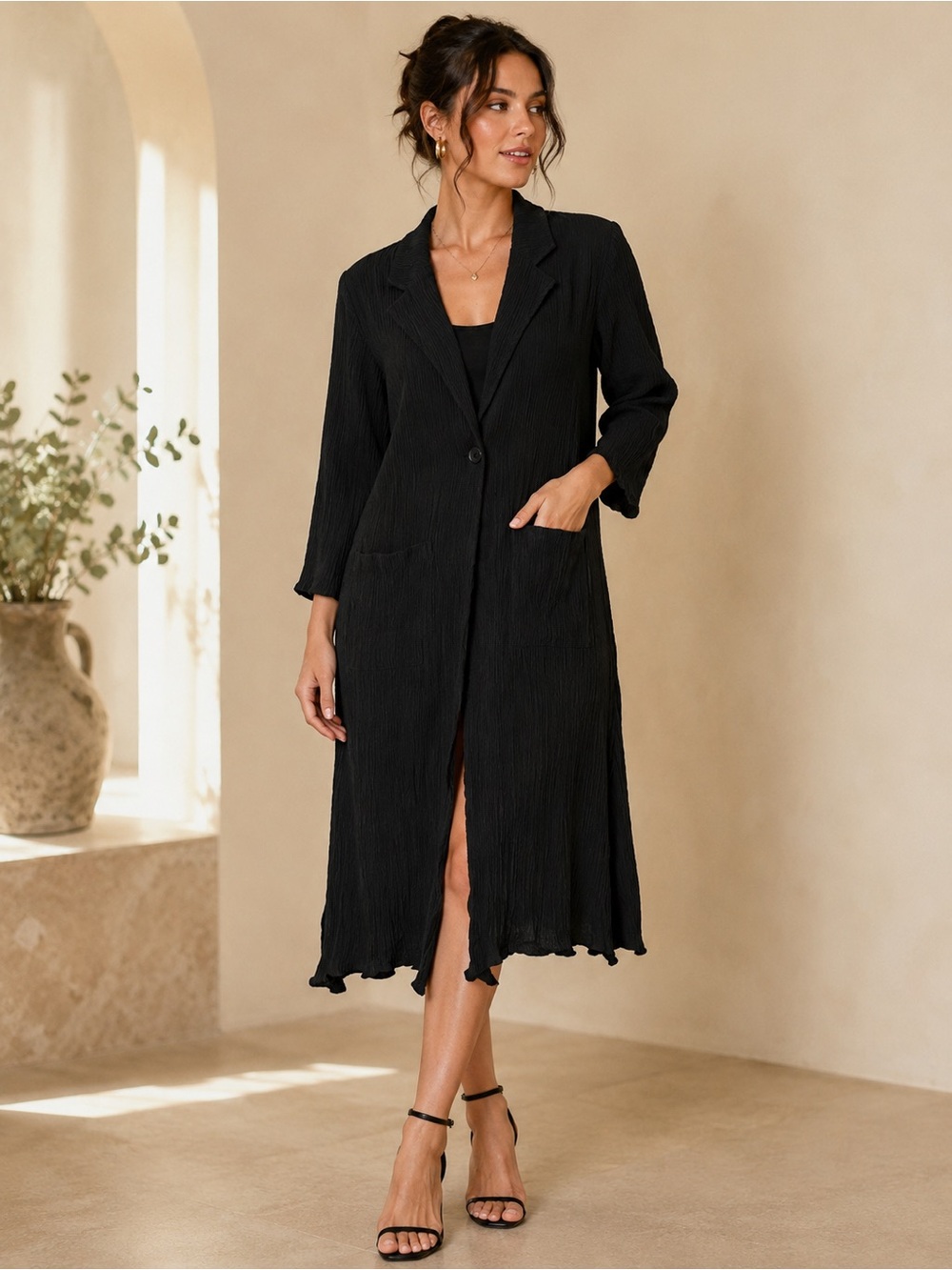 Zara Black Crepe Blazer Jacket Dress